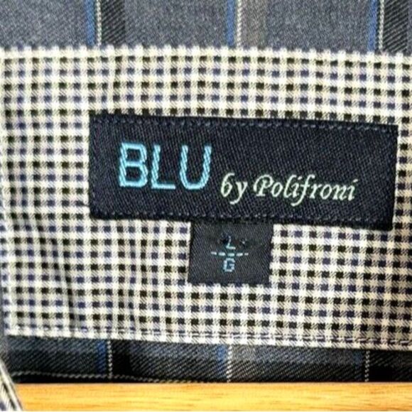 BLU by Polifroni Shirt Men Large Blue Black Check Long Sleeve Collared Button Up - Picture 2 of 9